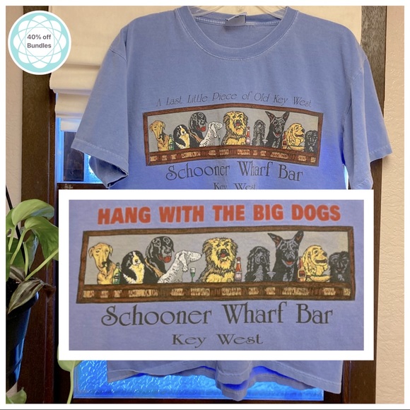 Authentic Pigments Tops - Vintage Schooner Wharf Bar- Key West “Hang with the Big Dogs” T shirt, M